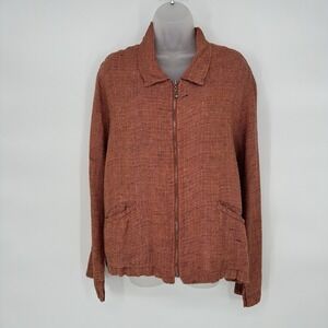 Flax Linen Sz S Orange Tweed Zip Front Jacket Collared‎ Oversized Lagenlook